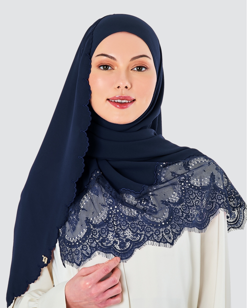 JULIA LACE EMBROIDERED SHAWL - TWILIGHT BLUE