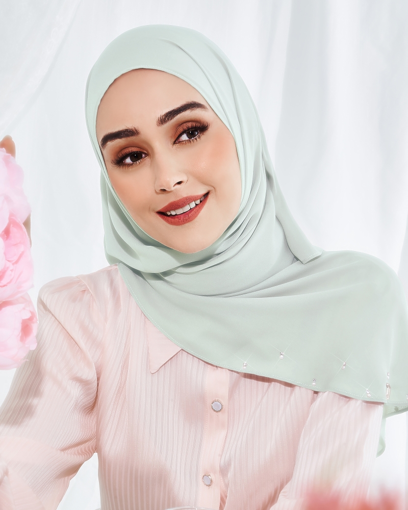 LADY WARDA CRYSTAL CHIFFON SHAWL - ICE GREY