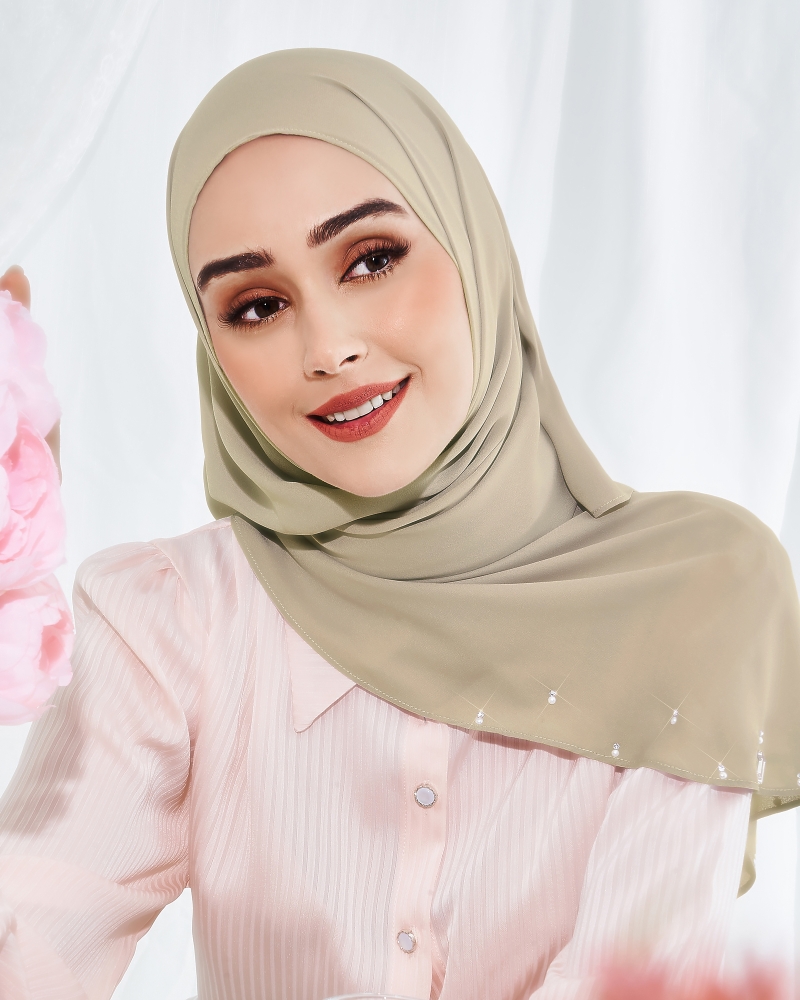 LADY WARDA CRYSTAL CHIFFON SHAWL - TAN