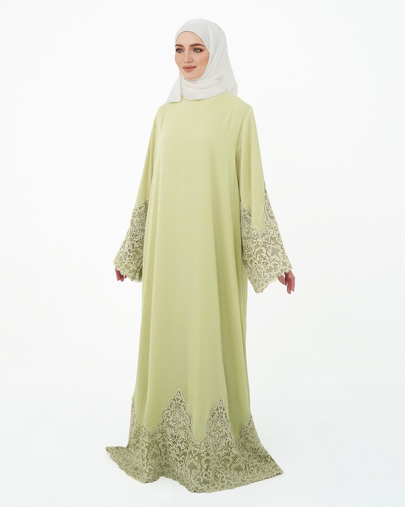 LARA CREPE LACE ABAYA - LIGHT GREEN