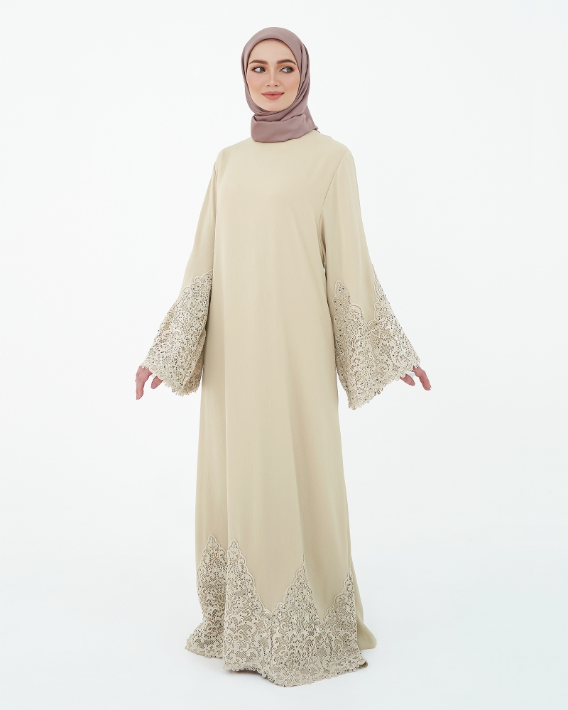 LARA CREPE LACE ABAYA - DUSTY CLAY