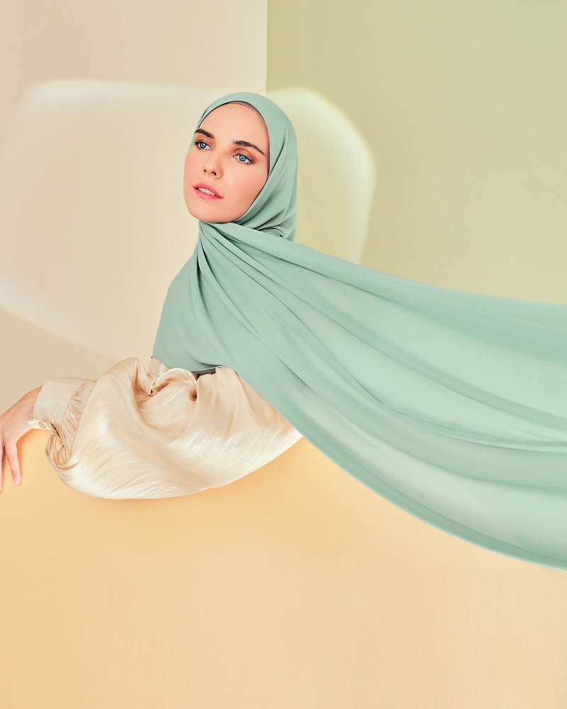 LONG CHIFFON SHAWL - DUSTY GREEN