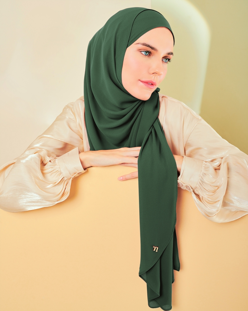 LONG CHIFFON SHAWL - MOSS GREEN