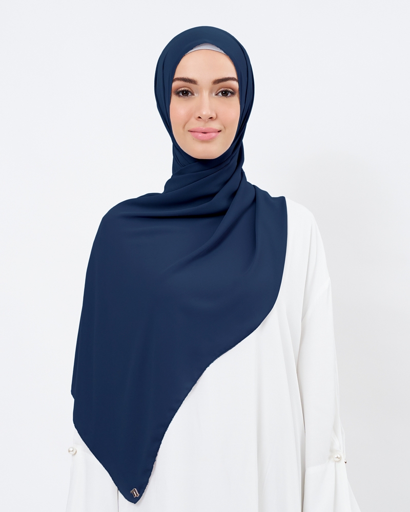 EILA CHIFFON SHAWL - MEDIUM DUSTY NAVY BLUE