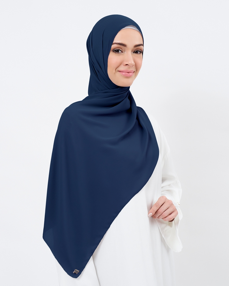 EILA CHIFFON SHAWL - MEDIUM DUSTY NAVY BLUE