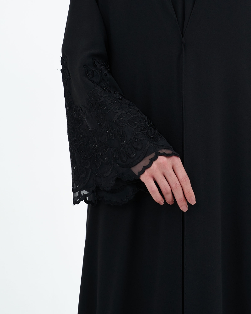 NOUR CRYSTAL LACE ABAYA - BLACK