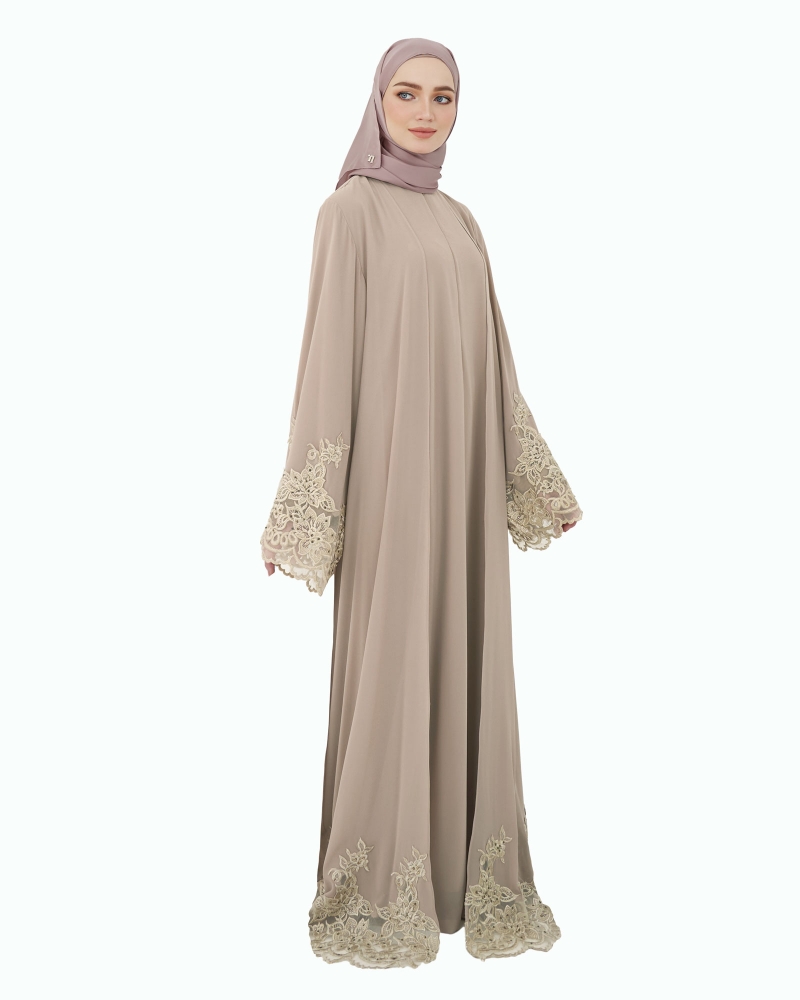 NOUR CRYSTAL LACE ABAYA - BROWN SUGAR