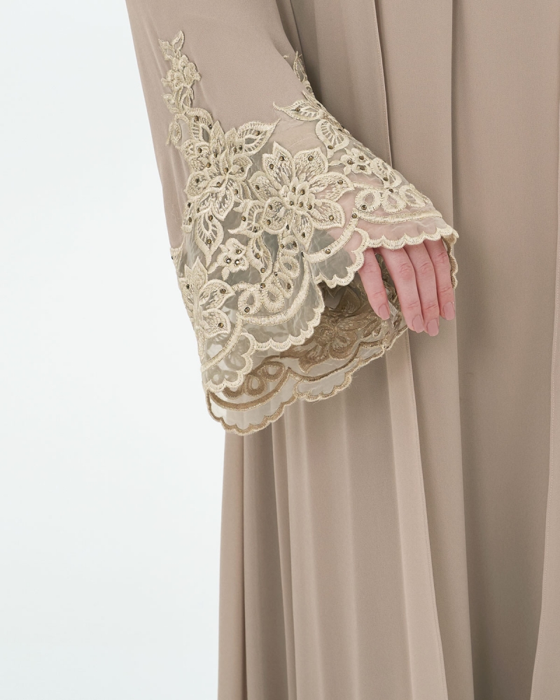 NOUR CRYSTAL LACE ABAYA - BROWN SUGAR