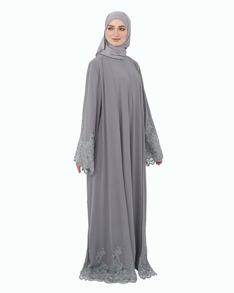 NOUR CRYSTAL LACE ABAYA - DARK GREY