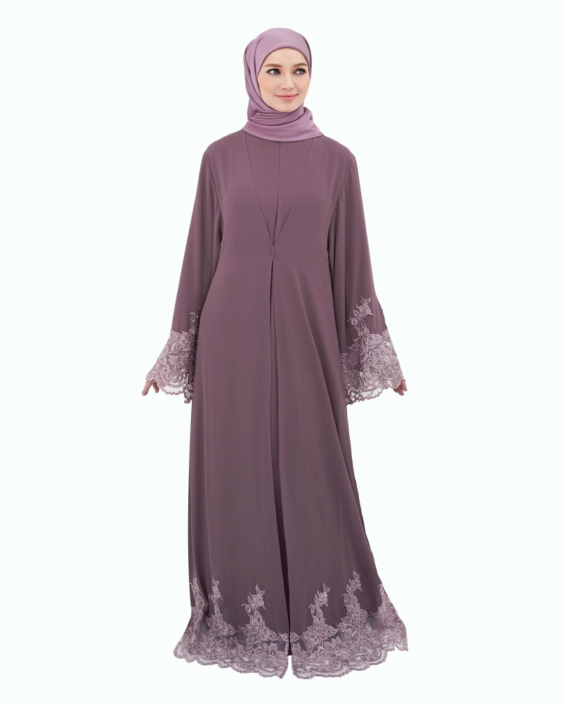 NOUR CRYSTAL LACE ABAYA - PRUNE PURPLE