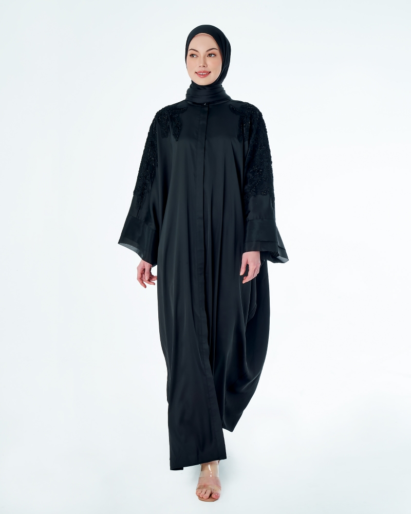 SARIMAH SATIN ORGANZA ABAYA - BLACK BEAUTY