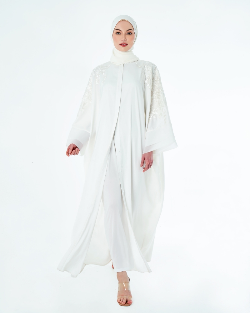 SARIMAH SATIN ORGANZA ABAYA - SNOW WHITE