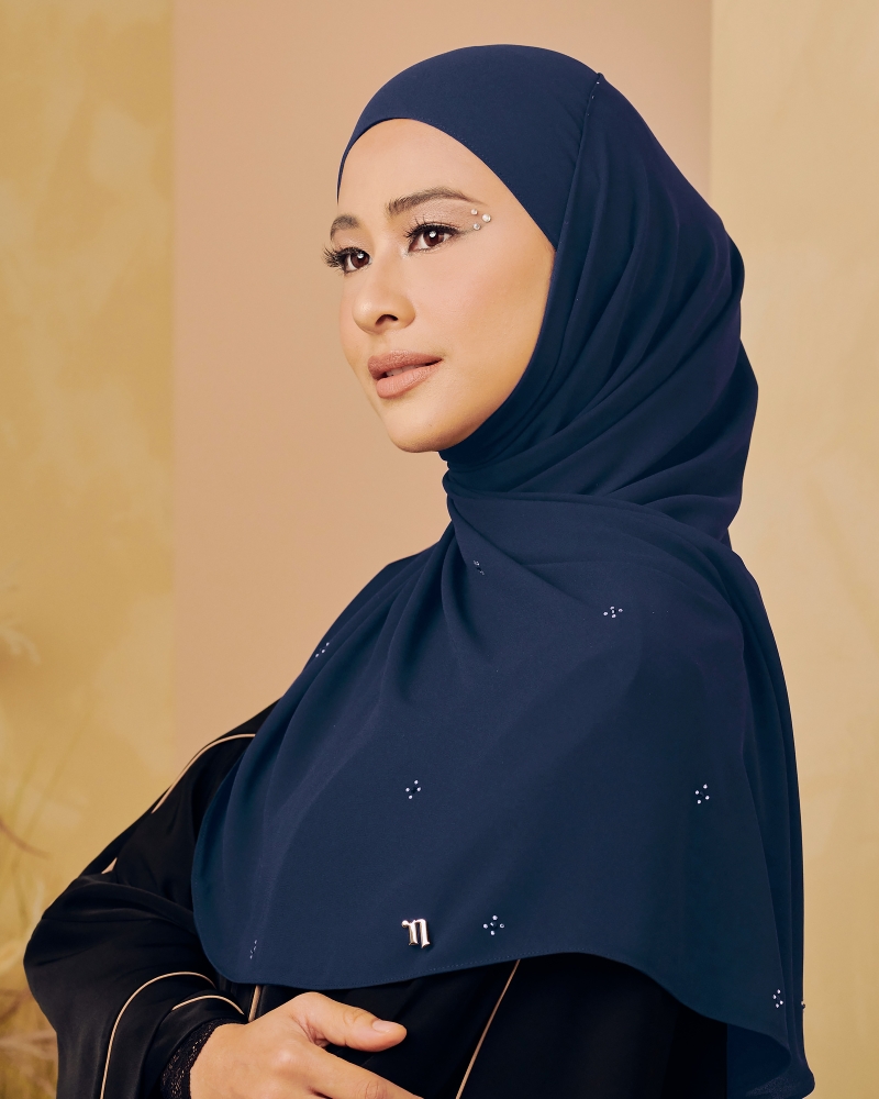 LADY ANNA CRYSTAL CHIFFON SHAWL - MIDNIGHT BLUE