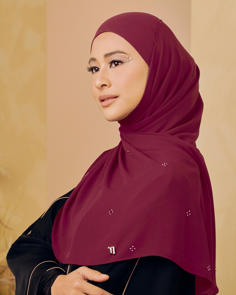 LADY ANNA CRYSTAL CHIFFON SHAWL - DEEP CHERRY