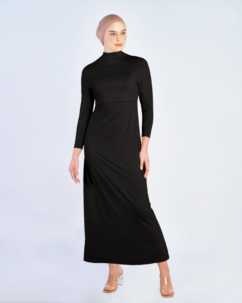 NWEAR HIGH NECK LONG SLEEVE DRESS - BLACK