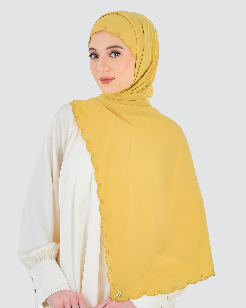 SALEHA EMBROIDERED SHAWL - BUTTERSCOTCH