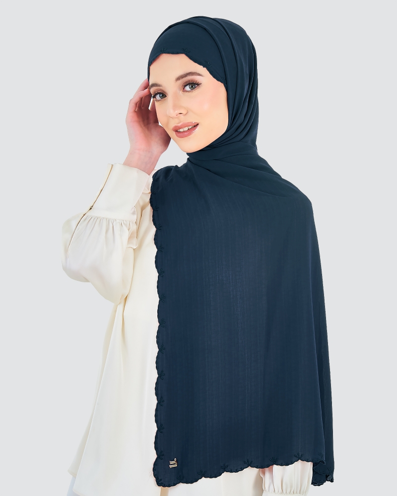 SALEHA EMBROIDERED SHAWL - DARK BLUE