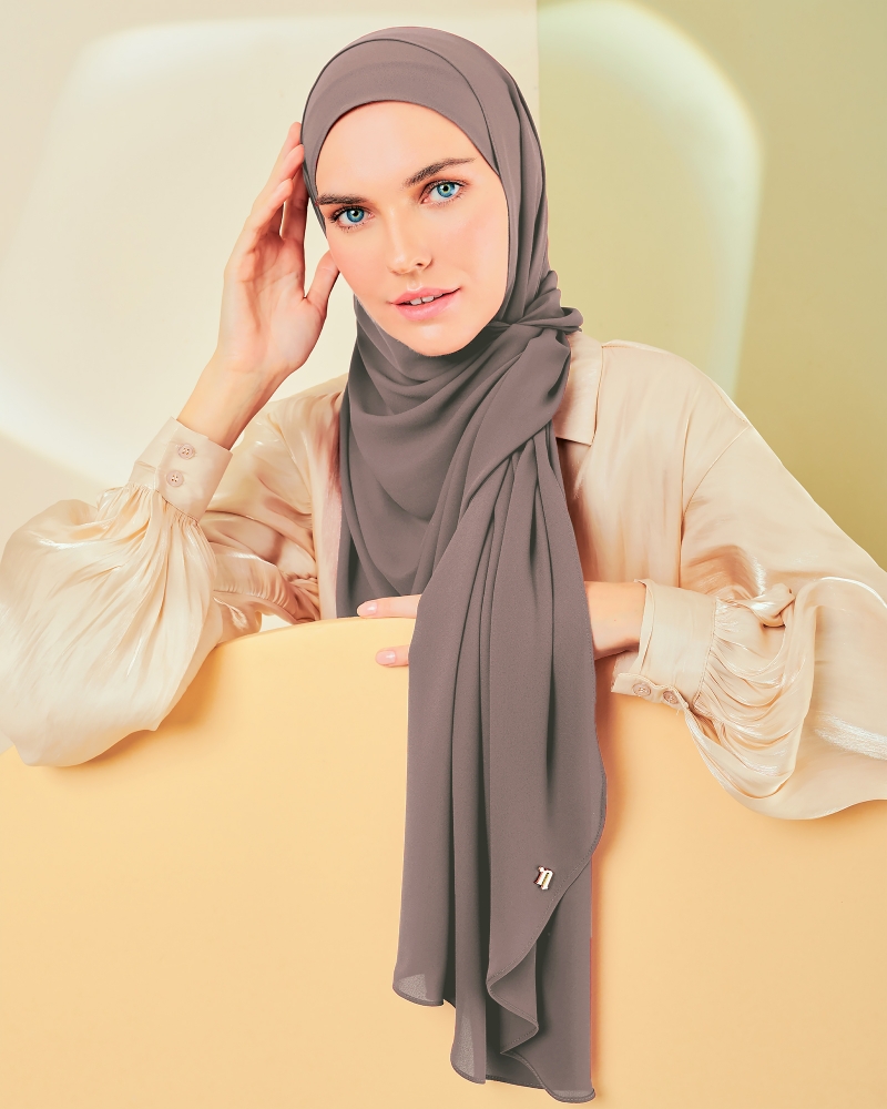 LONG CHIFFON SHAWL - DEEP TAUPE