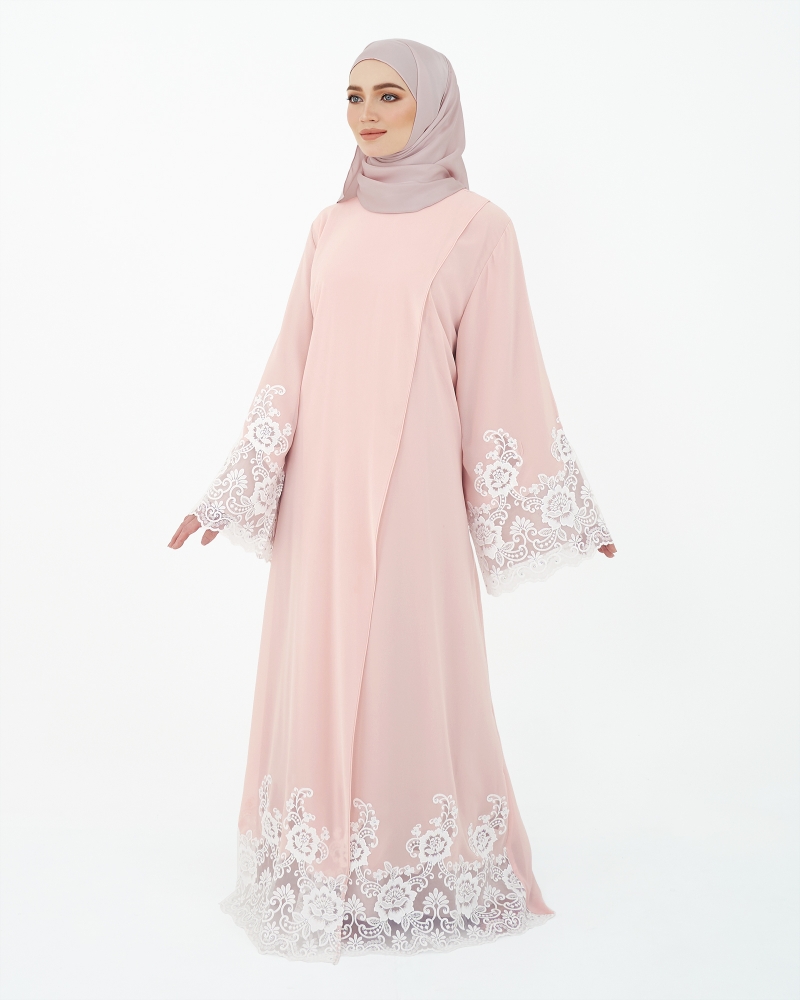 SURI OVERLAP LACE ABAYA - ROSEWATER