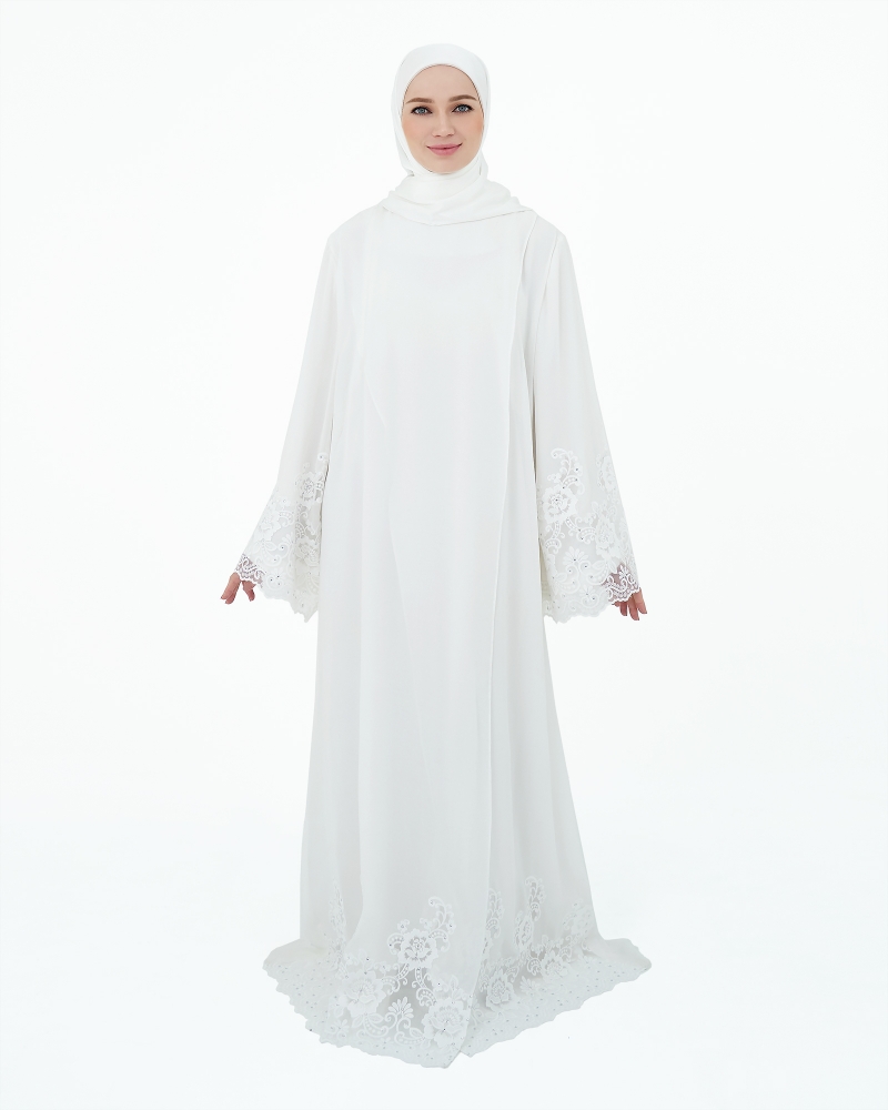 SURI OVERLAP LACE ABAYA - WHITE