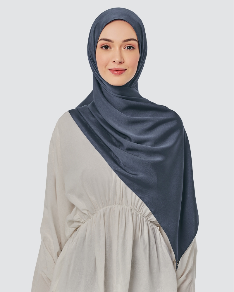 TAHIRA SATIN TWILL SHAWL - NAVY BLUE