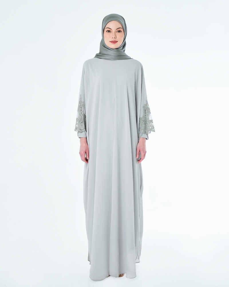 WARDAH LACE CHIFFON ABAYA - CLOUD GREY