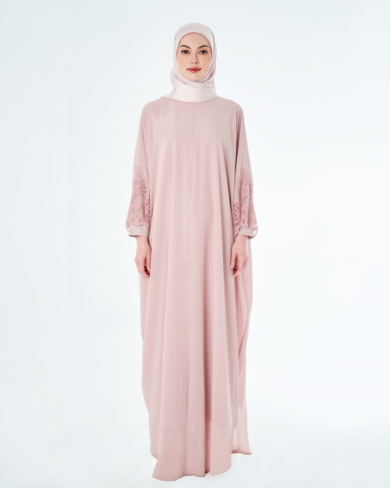 WARDAH LACE CHIFFON ABAYA - PINK