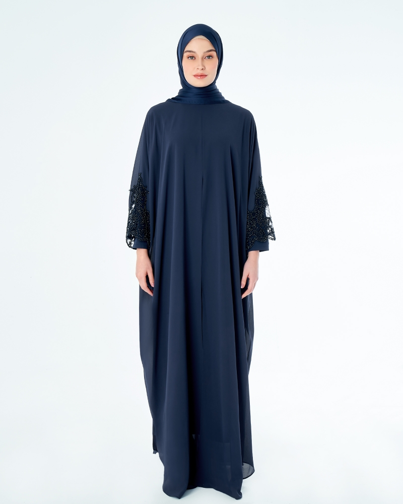 WARDAH LACE CHIFFON ABAYA - SAPPHIRE BLUE