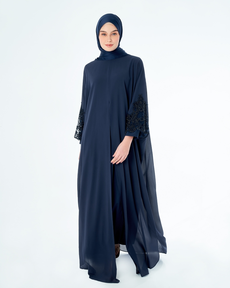 WARDAH LACE CHIFFON ABAYA - SAPPHIRE BLUE