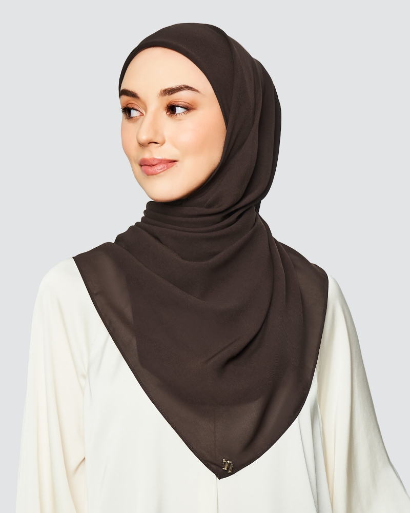 YASMINE WOOL CHIFFON SQUARE - DARK BROWN